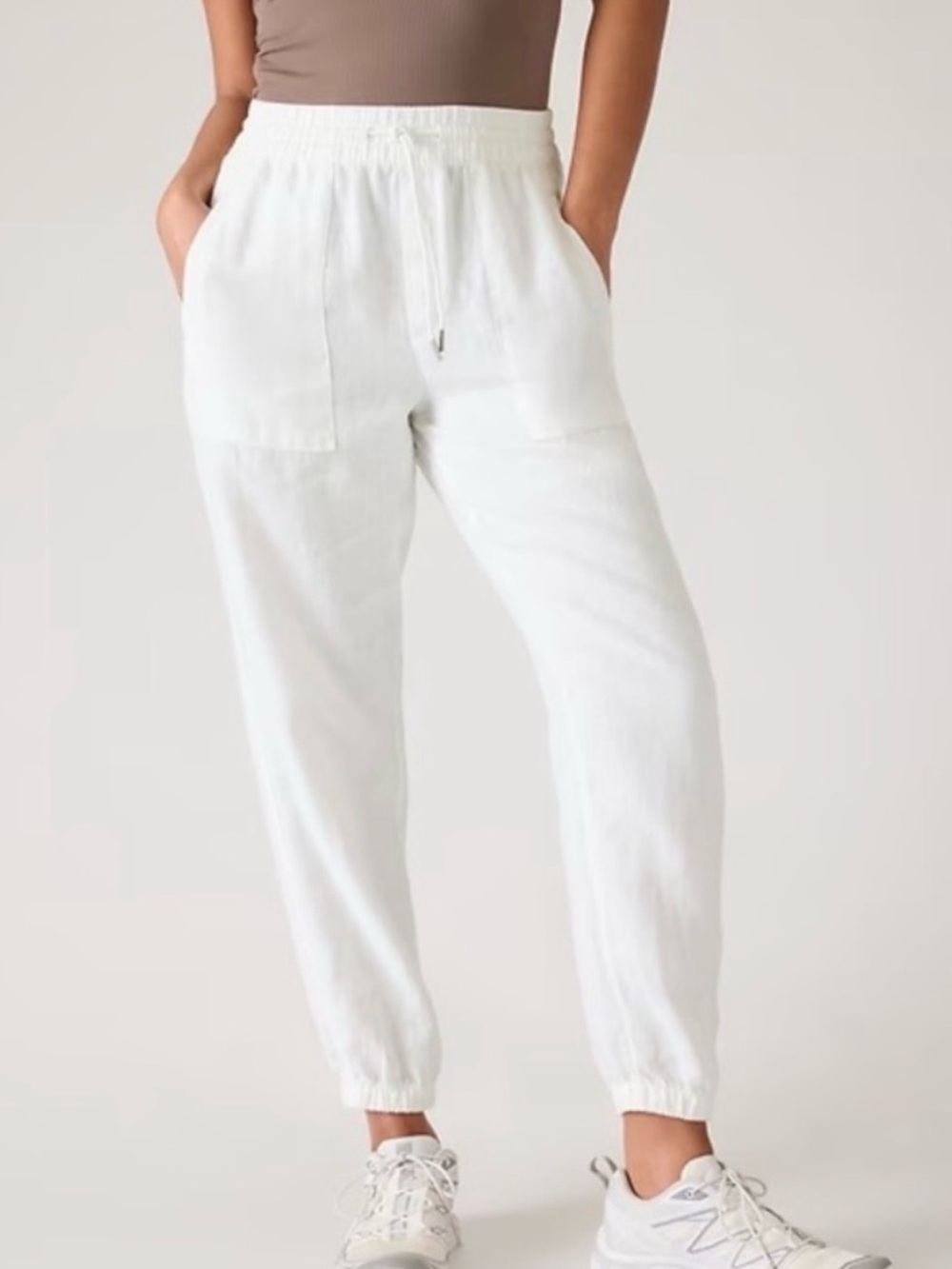Athleta White Linen-Blend Drawstring Jogger Pants